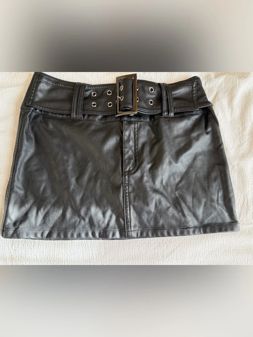 AKIRA Black Faux Leather Mini Skirt Set with Wide Eyelet Belt